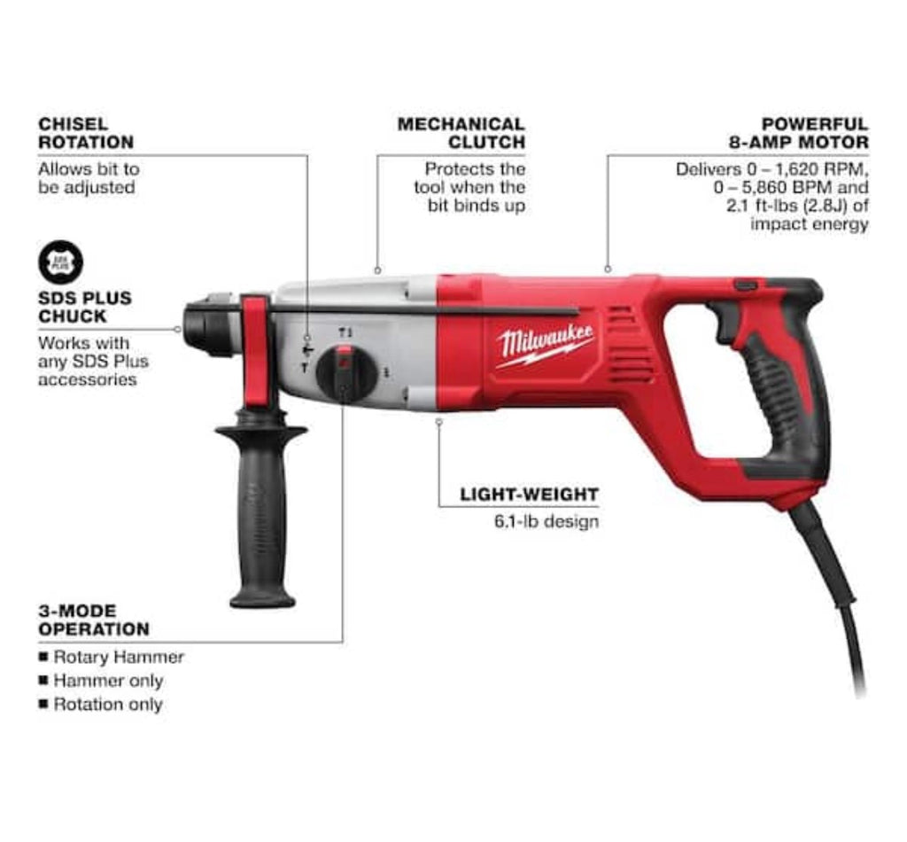 Milwaukee 5262-21 1” SDS Plus D-Handle Rotary Hammer Drill Kit (Corded)