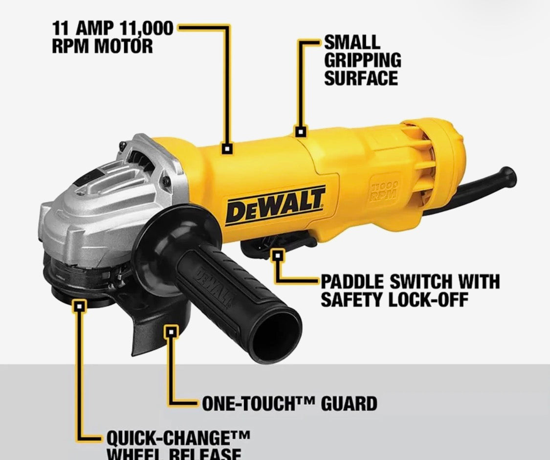 DEWALT DWE402W 4-1/2” 11-Amp Paddle Switch Angle Grinder (With Wheel)