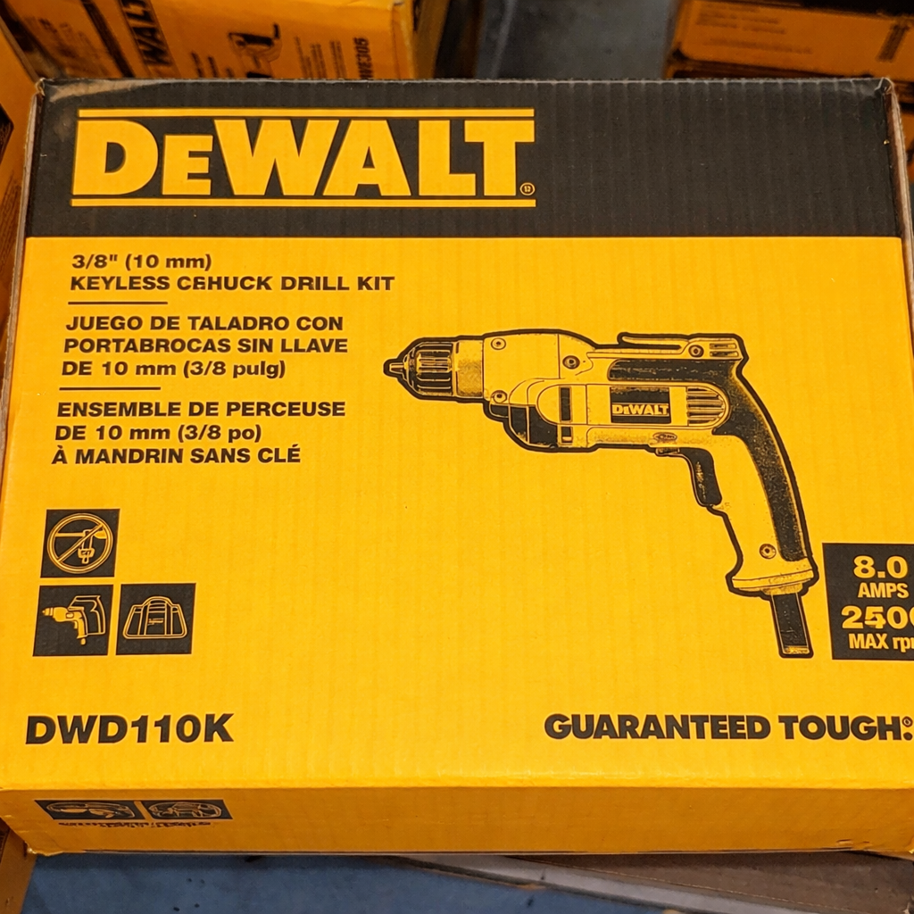 DEWALT DWD110K 3/8 in. Keyless Chuck Drill Kit – 8 Amp Corded Drill